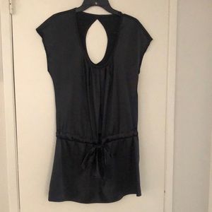 Satin🖤Tunic top or mini dress! woven! Self Sash tie belt! black! Keyhole back!